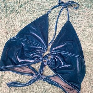 Blue Suede Tie Up Crop Top Backless